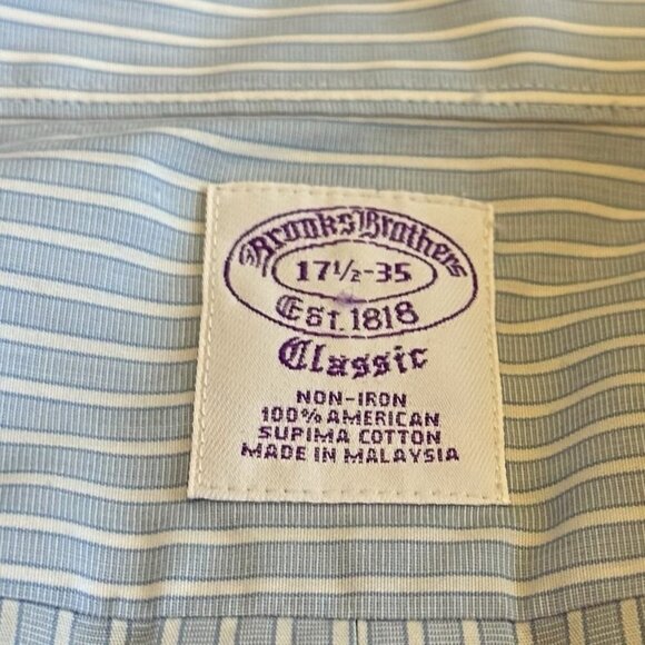 Brooks Brothers Classic Blue White Stripe Button-Down Dress Shirt Size 17.5 36 - Picture 12 of 12